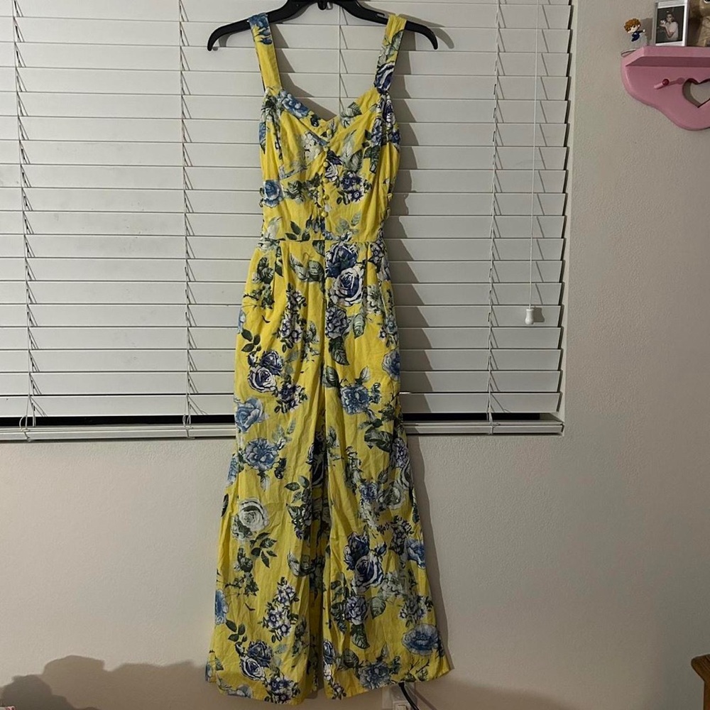 revolve yellow floral jumpsuit